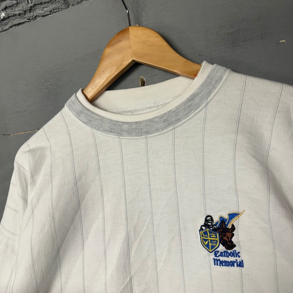 Vintage Gear For Sports‎ Catholic Memorial Pinstripe Sweatshirt Mens XL White